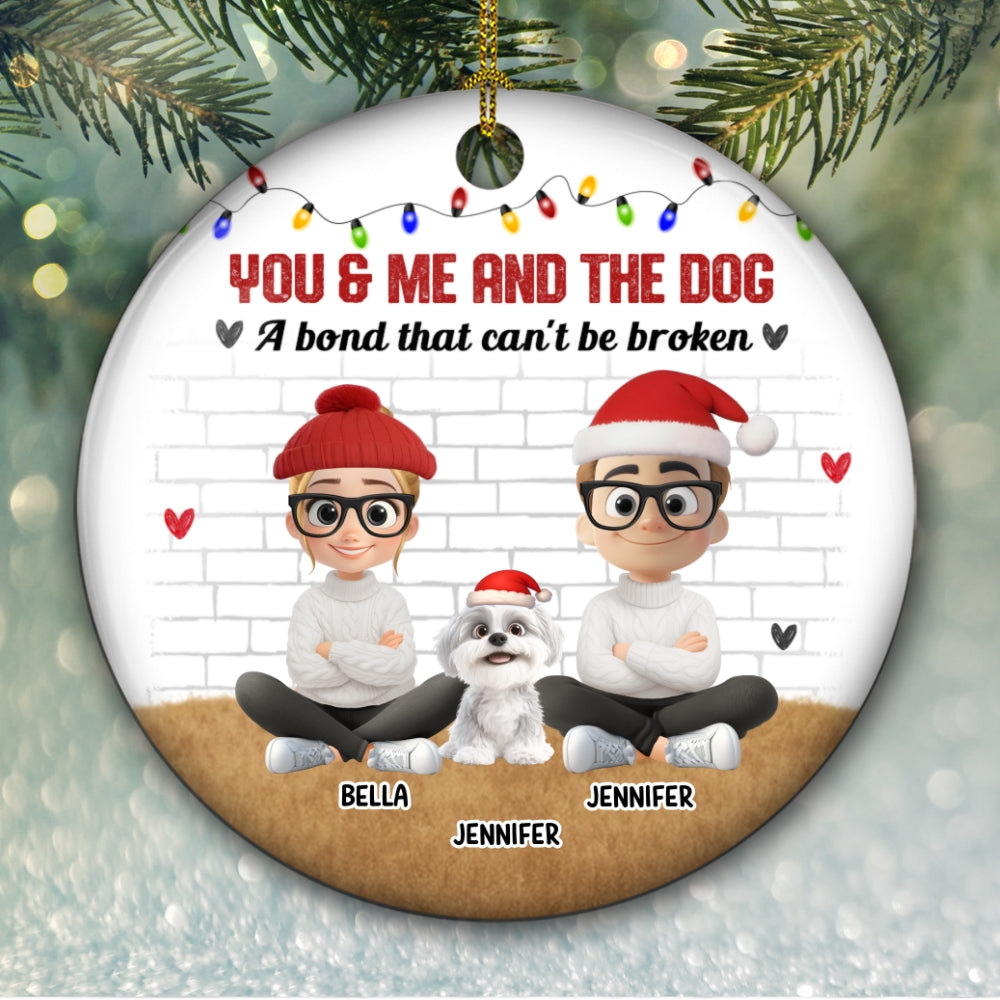 Custom Christmas Decor Home Birthday Gifts For Dog Lovers • You Me And The Dog Snow Ver - Personalized Ceramic Ornament