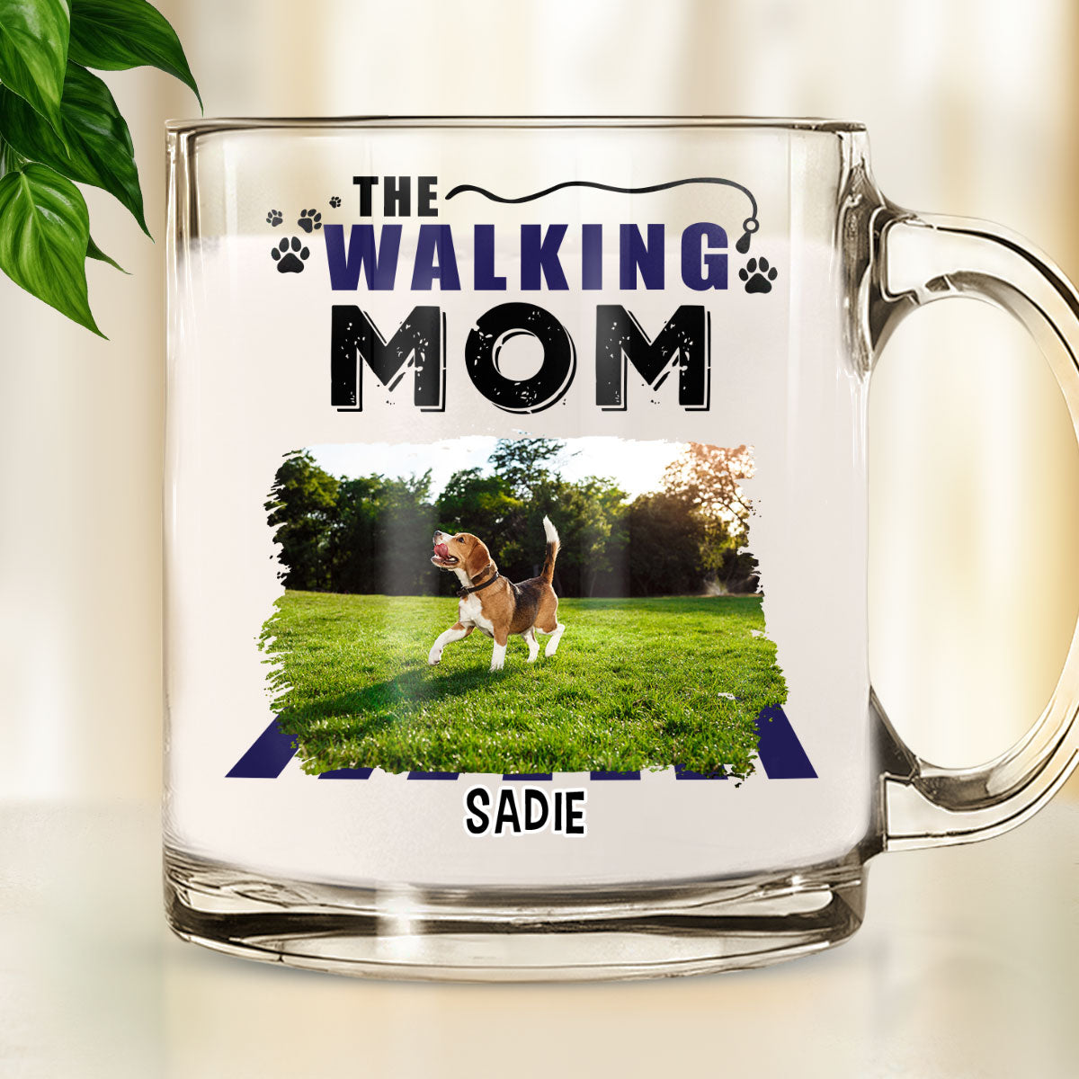 Custom Photo Mother's day Birthday Gifts For Dog Mom, Dog Lovers • Walking Mom Cartoon Photo - Personalized Glass Mug
