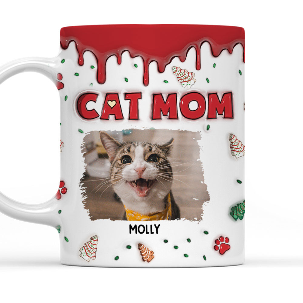 Custom Photo Mother's day Birthday Gifts For Cat Mom, Cat Lovers • Cat Mom Christmas Cake Photo - Personalized 3D Inflated Effect Mug