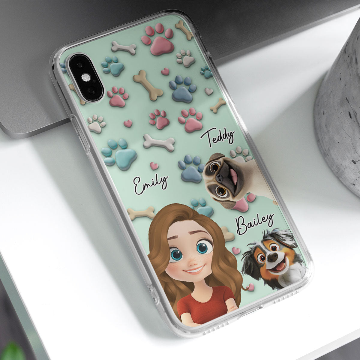 Lovely Dog And Human Cartoon - Personalized Phone Case