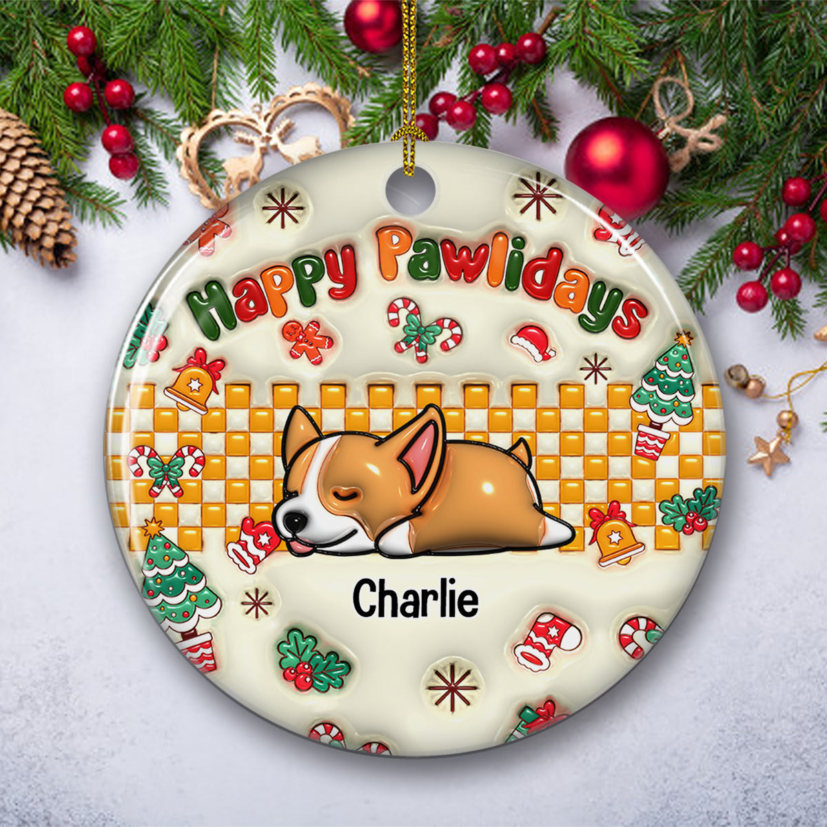 Custom Christmas Decor Home Birthday Gifts For Dog Lovers • Jolly Pawlidays - Personalized 3D Inflated Effect Ceramic Ornament
