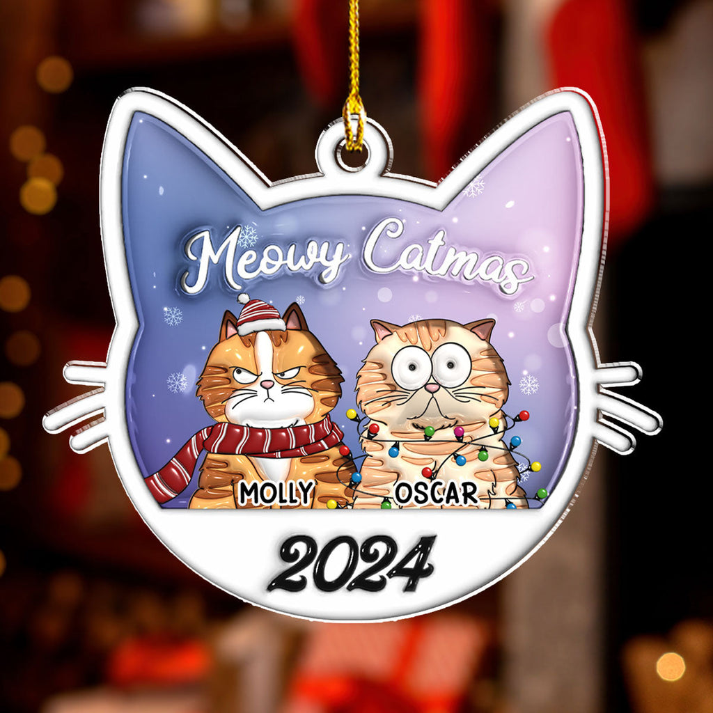 Custom Christmas Decor Home Birthday Gifts For Cat Lovers • Meowy Catmas 2024 - Personalized 3D Inflated Effect Acrylic Ornament