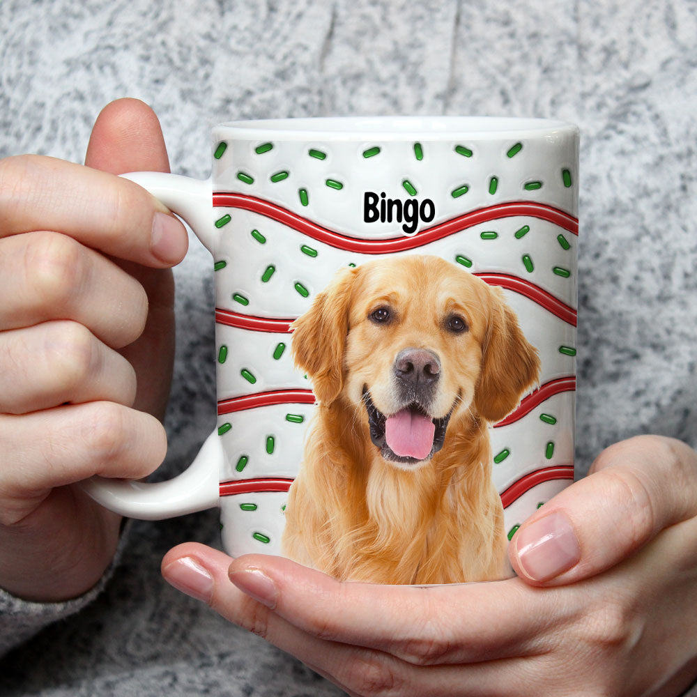 Custom Photo Christmas Birthday Gifts For Dog Lovers • Dog And Cake Cartoon Photo - Personalized 3D Inflated Effect Mug