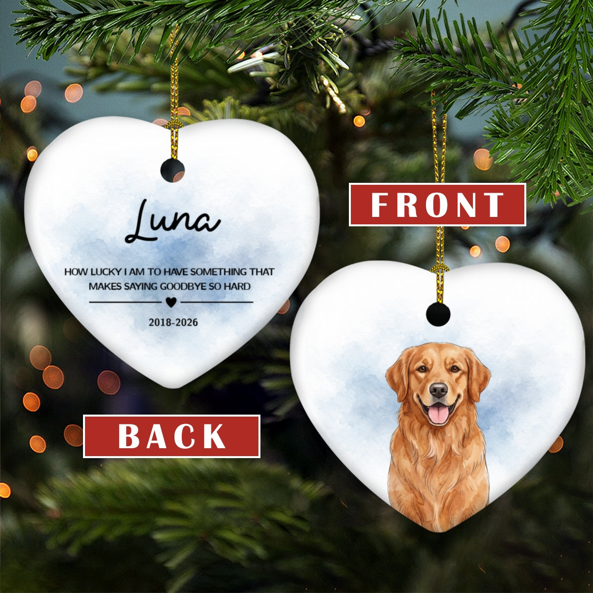 Custom Christmas Memorial Sympathy Gifts For Dogs, Cats • Forever In My Heart - Personalized Heart Ceramic Ornament