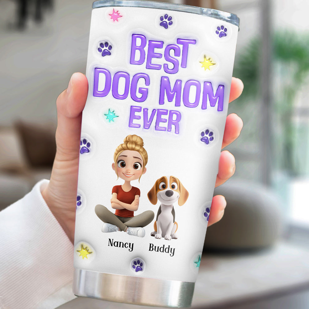 Custom Mother's day Birthday Gifts For Dog Mom, Dog Lovers • Dog Mom Power Cartoon Chibi - Personalized 3D Inflated Effect Tumbler
