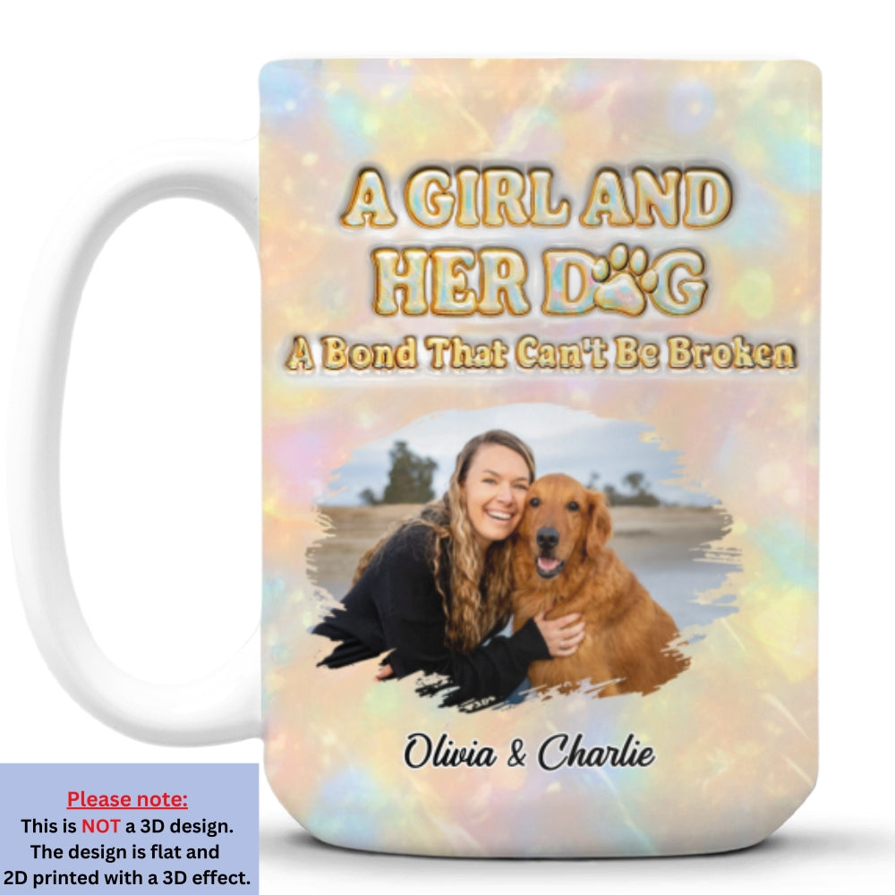 Custom Photo Christmas Birthday Gifts For Dog Mom, Dog Lovers • A Girl And Her Dog Pearl Photo - Personalized 3D Inflated Effect Mug
