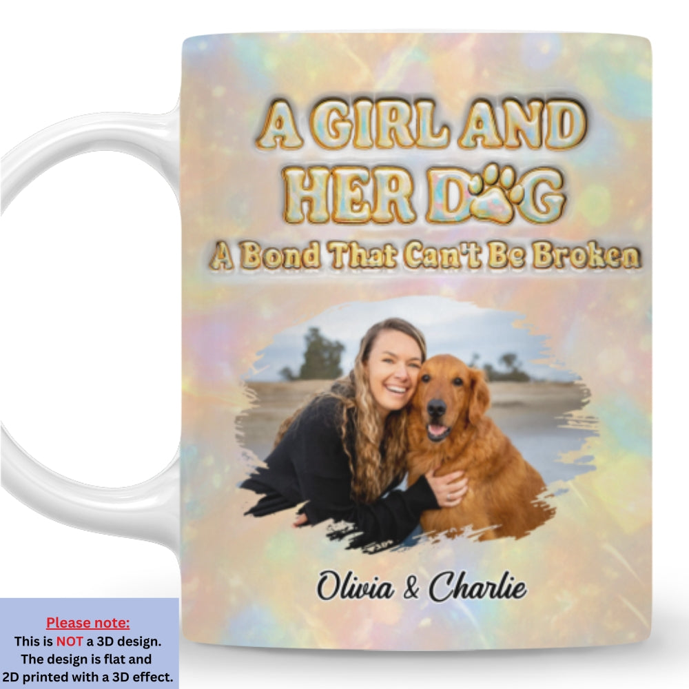 Custom Photo Christmas Birthday Gifts For Dog Mom, Dog Lovers • A Girl And Her Dog Pearl Photo - Personalized 3D Inflated Effect Mug