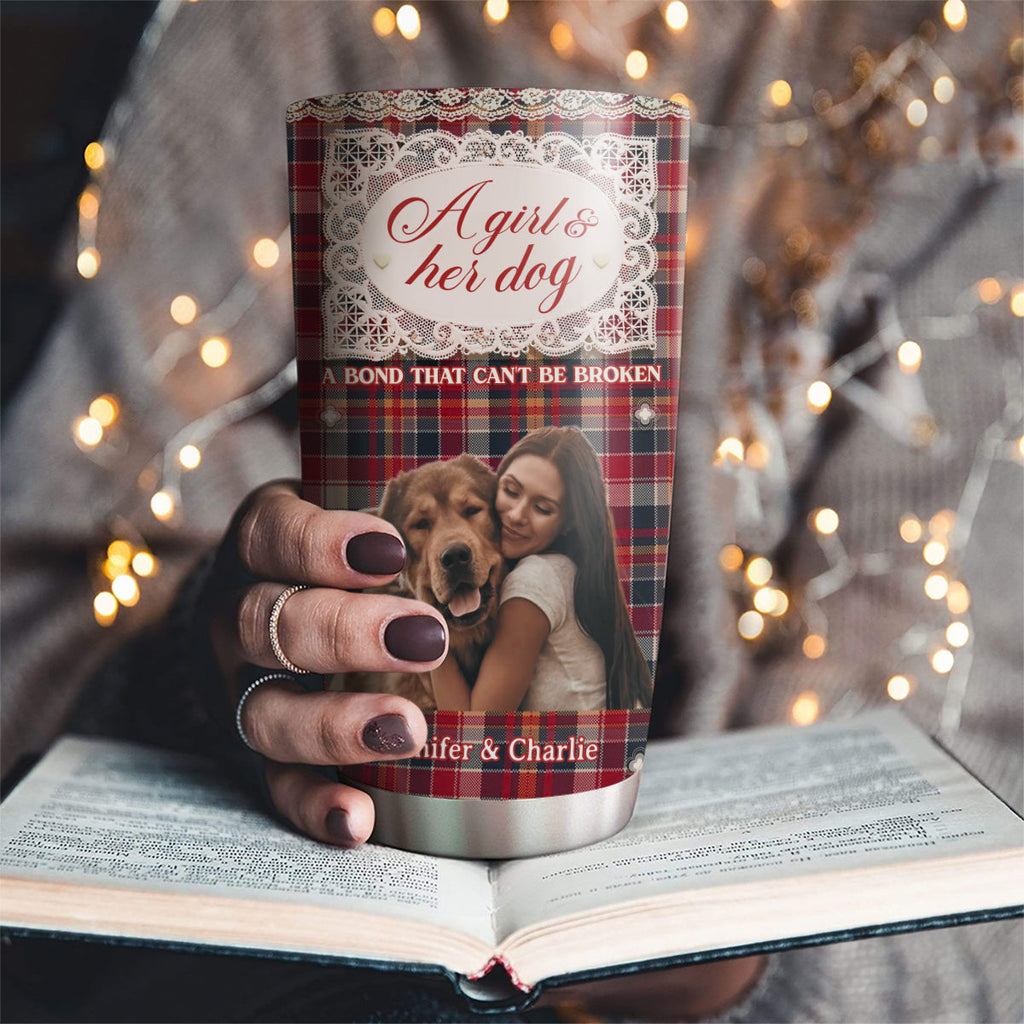 Custom Photo Christmas Birthday Gifts For Dog Mom, Dog Lovers • Flower And Storybook Dog Photo - Personalized Tumbler