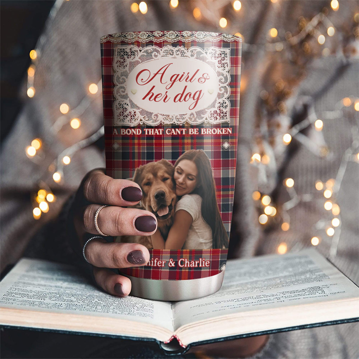 Custom Photo Christmas Birthday Gifts For Dog Mom, Dog Lovers • Flower And Storybook Dog Photo - Personalized Tumbler