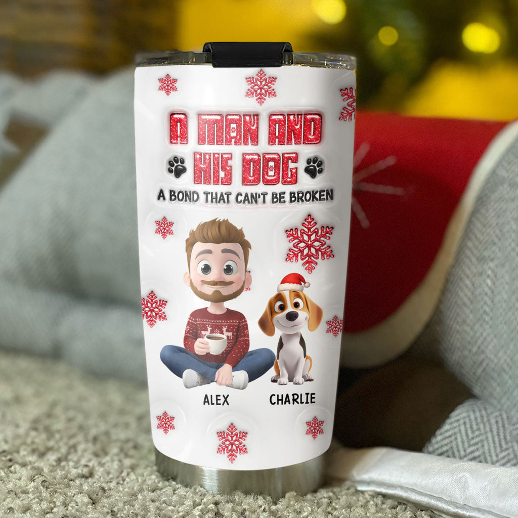 Custom Christmas Birthday Gifts For Dog Dad, Dog Lovers • No Space Between Us Dad Ver - Personalized 3D Inflated Effect Tumbler