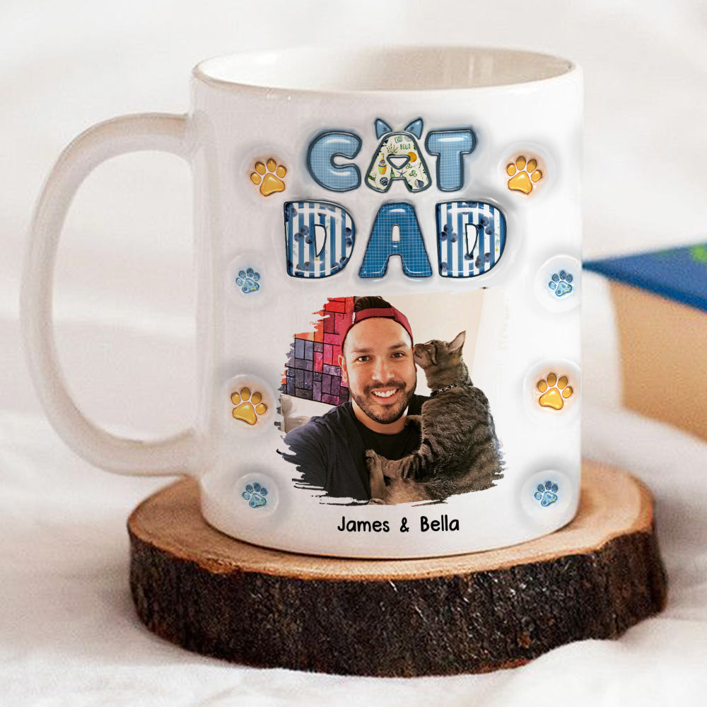 Custom Photo Christmas Birthday Gifts For Cat Dad, Cat Lovers • My Cat Baby On Top Of All Photo - Personalized 3D Inflated Effect Mug