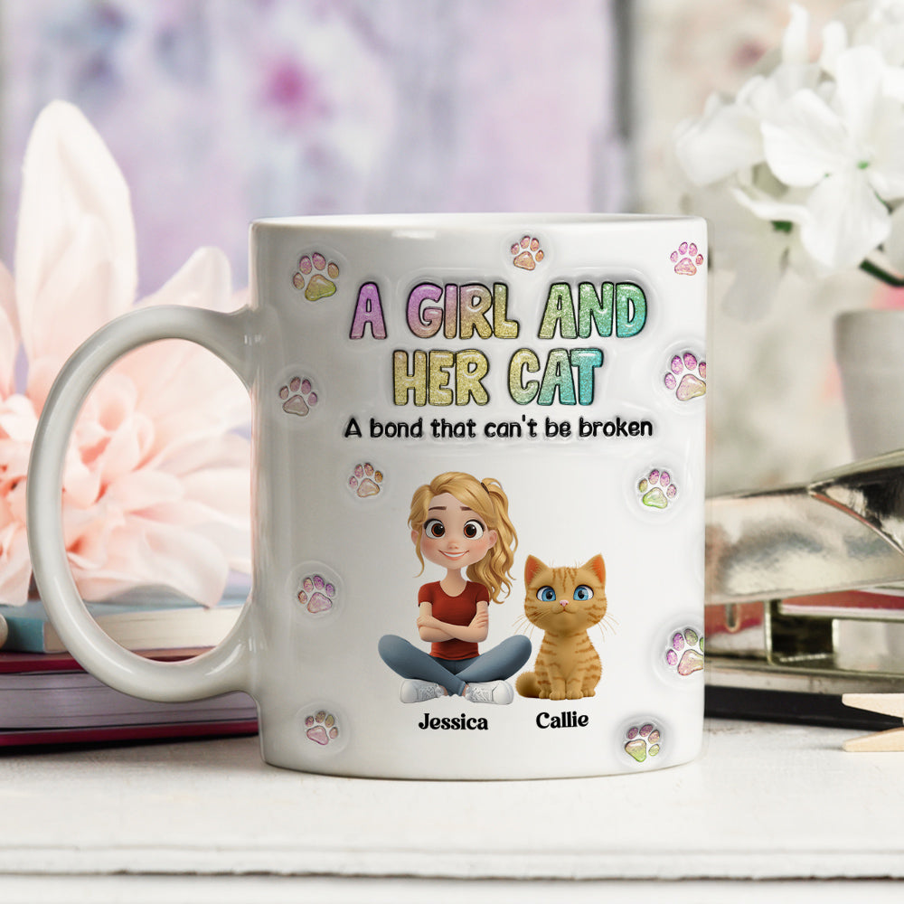 Custom Christmas Birthday Gifts For Dog Mom, Dog Lovers • A Girl And Her Cat - Personalized 3D Inflated Effect Mug