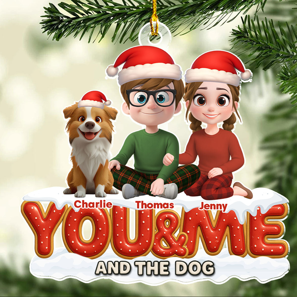 Custom Christmas Decor Home Birthday Gifts For Dog Lovers • Eternal Bond - Personalized 3D Effect Acrylic Ornament