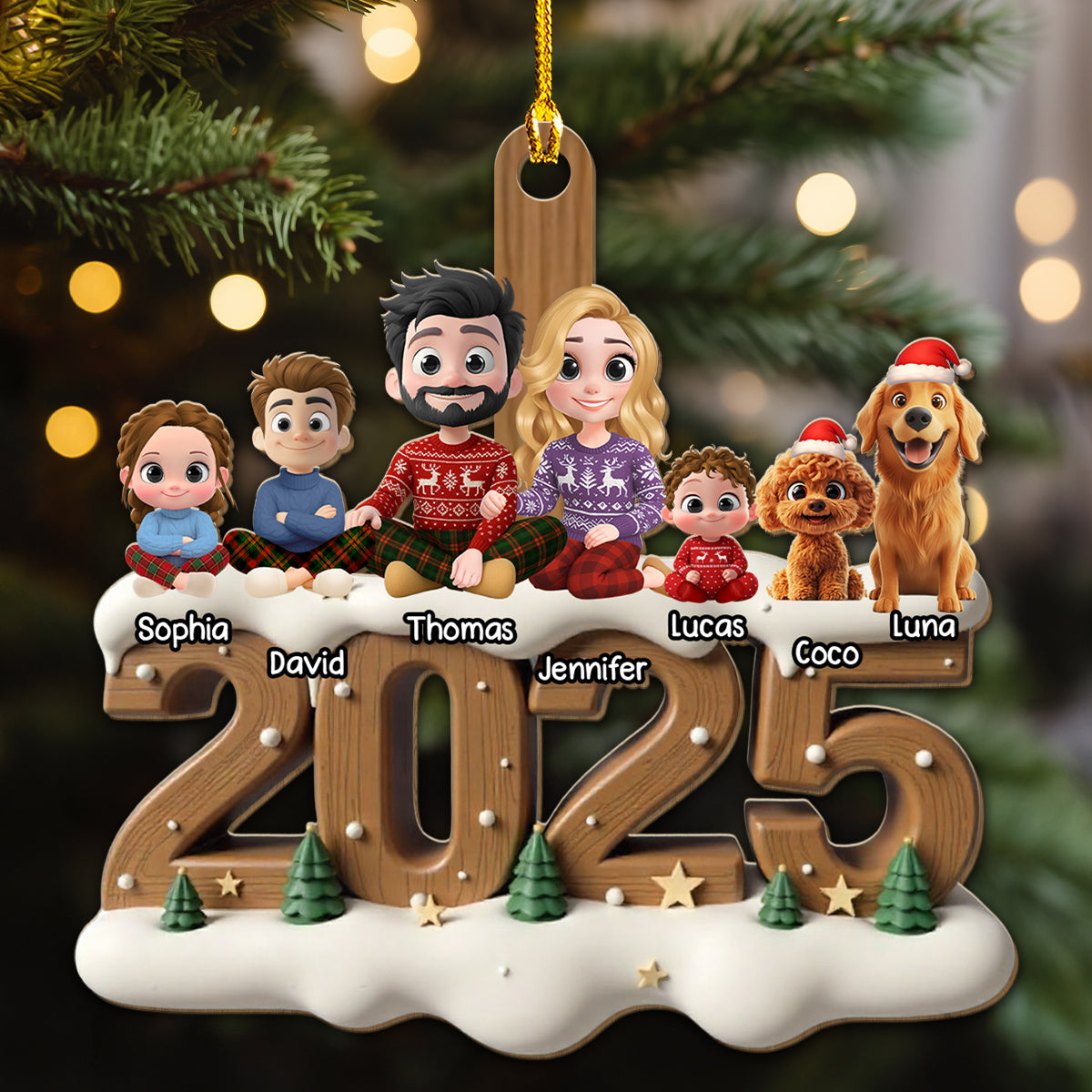 Custom Christmas Family Dog Dad and Mom • As A Family Onwards Extended Ver - Personalized 3D Effect Wood Ornament
