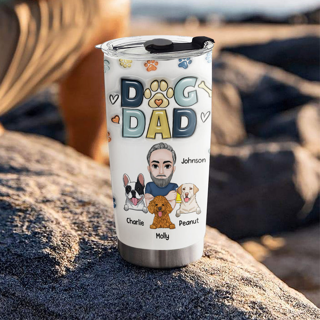 Custom Christmas Birthday Gifts For Dog Dad, Dog Lovers • Lovely Dog Dad Ver 2 - Personalized 3D Inflated Effect Tumbler