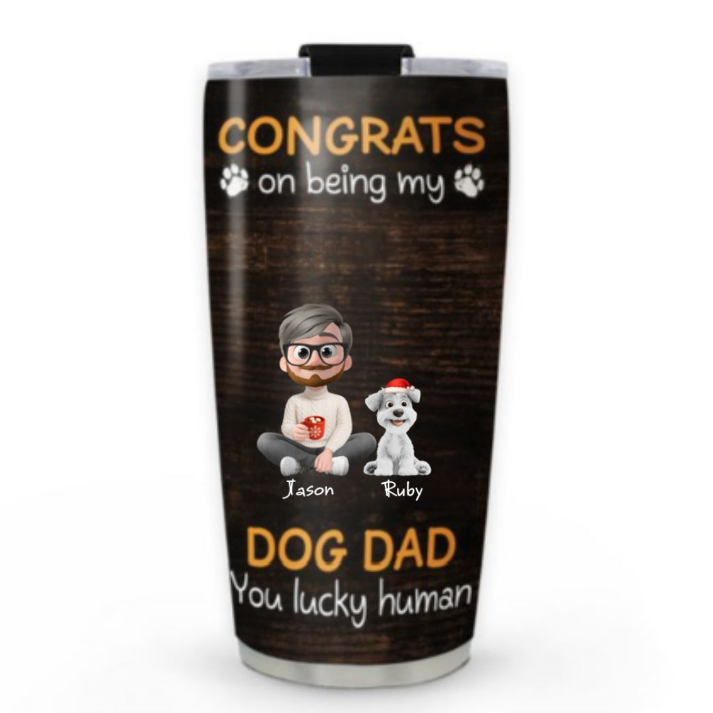 Custom Christmas Birthday Gifts For Dog Dad, Dog Lovers • Congrats On Being Our Dad Cartoon - Personalized Tumbler