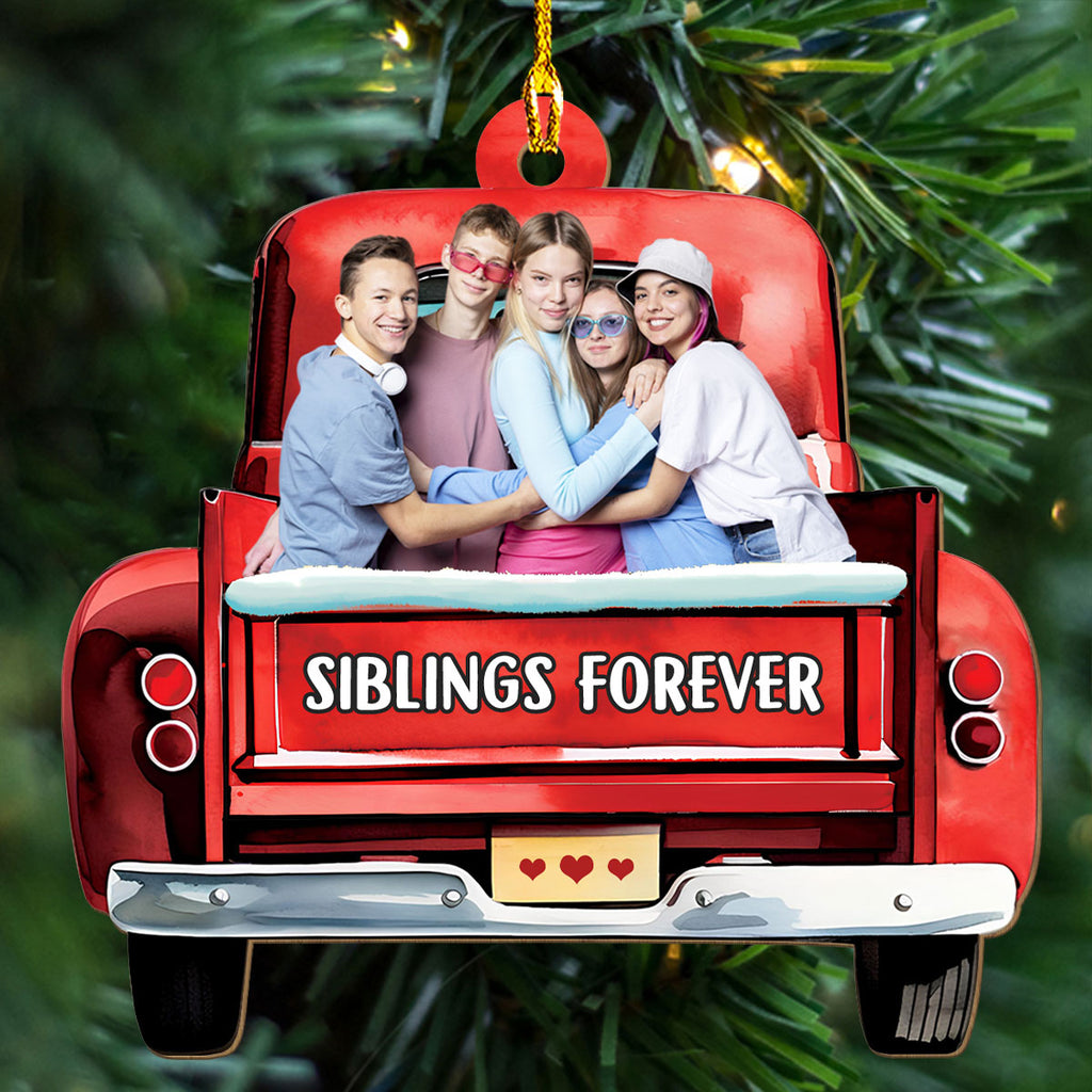 Bestie On Red Truck - Personalized 1-layered Wood Ornament