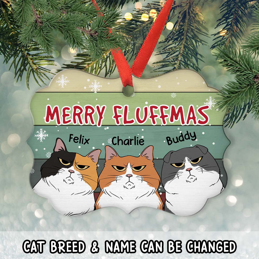 Custom Christmas Decor Home Birthday Gifts For Cat Lovers • Merry Fluffmas - Personalized Aluminum Ornament