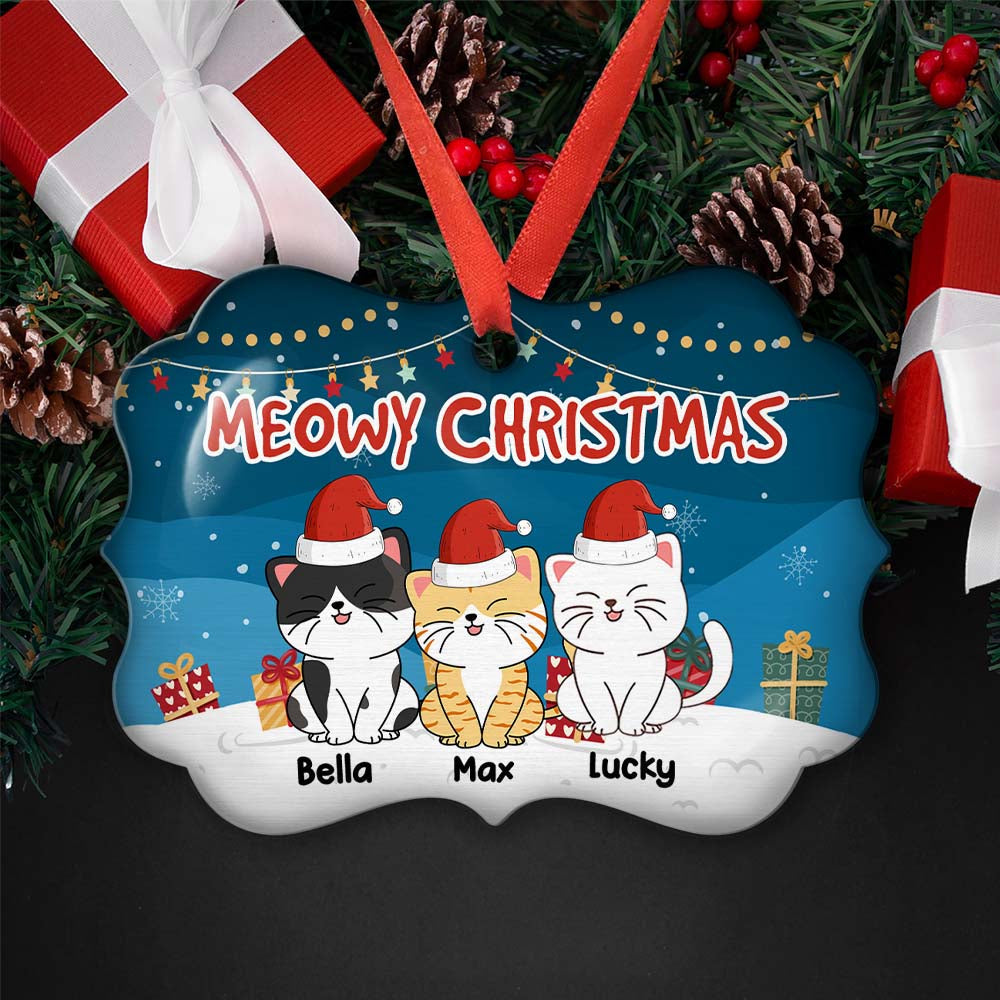 Custom Christmas Decor Home Birthday Gifts For Cat Lovers • Meowy Christmas - Personalized Aluminum Ornament