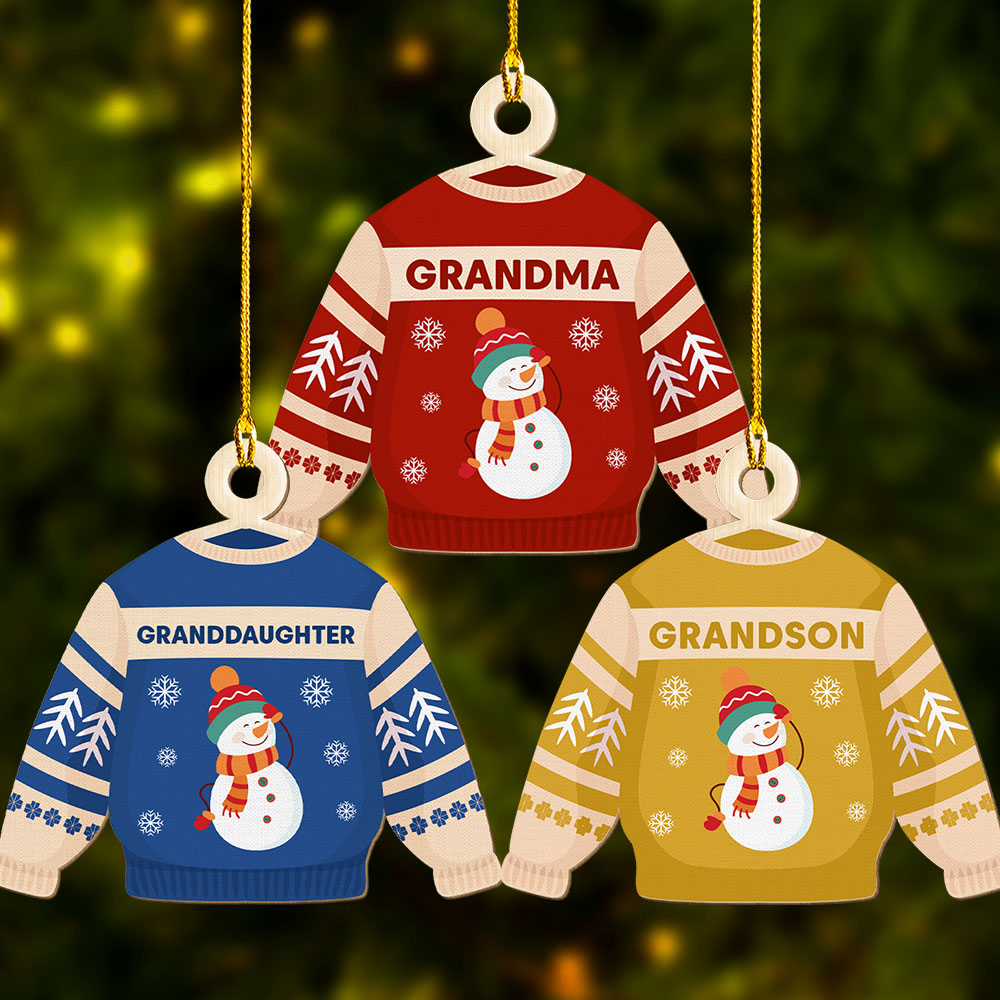 Family Sweater - Personalized 1-layered Wood Ornament