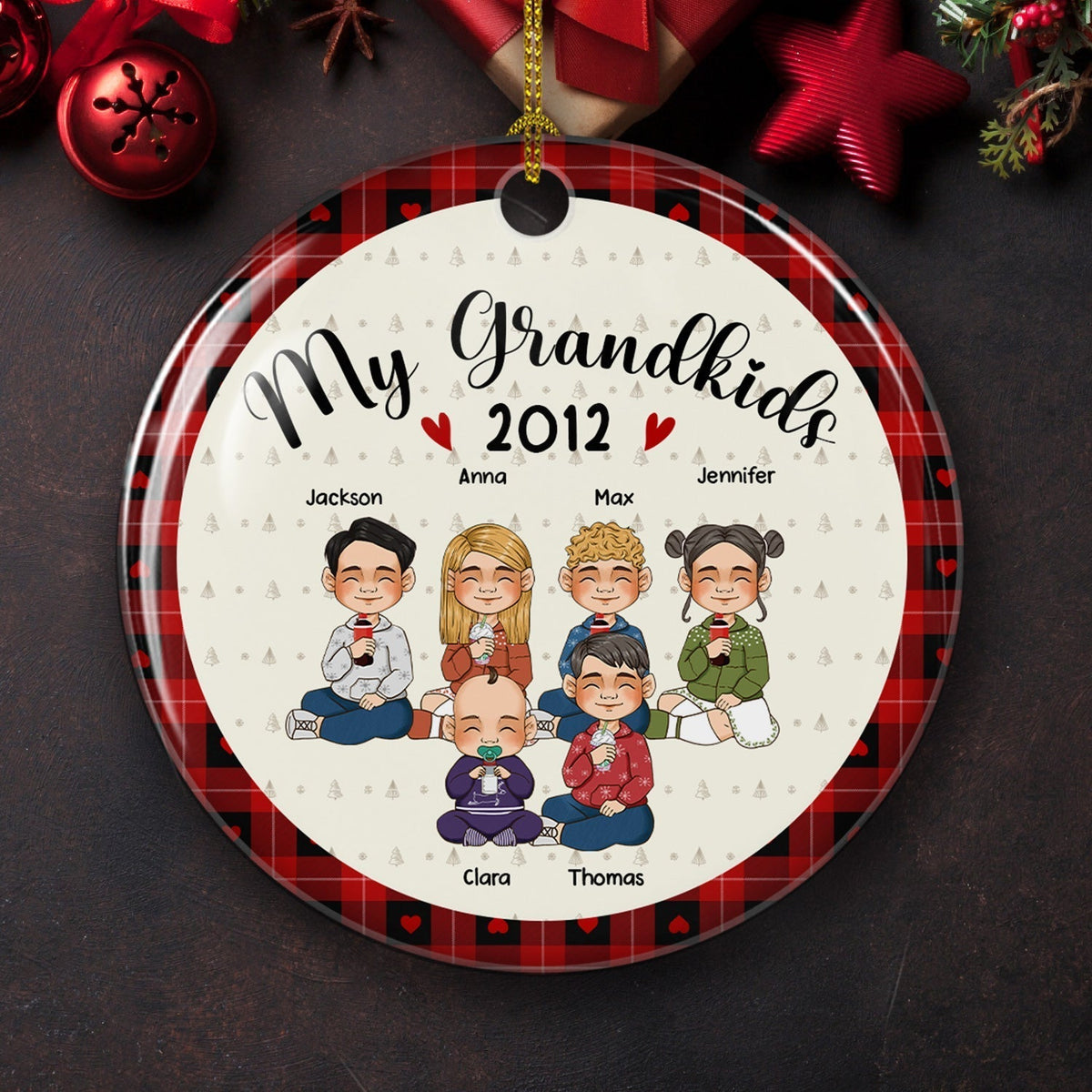 My Lovely Grandchildren - Personalized Circle Ceramic Christmas Ornament