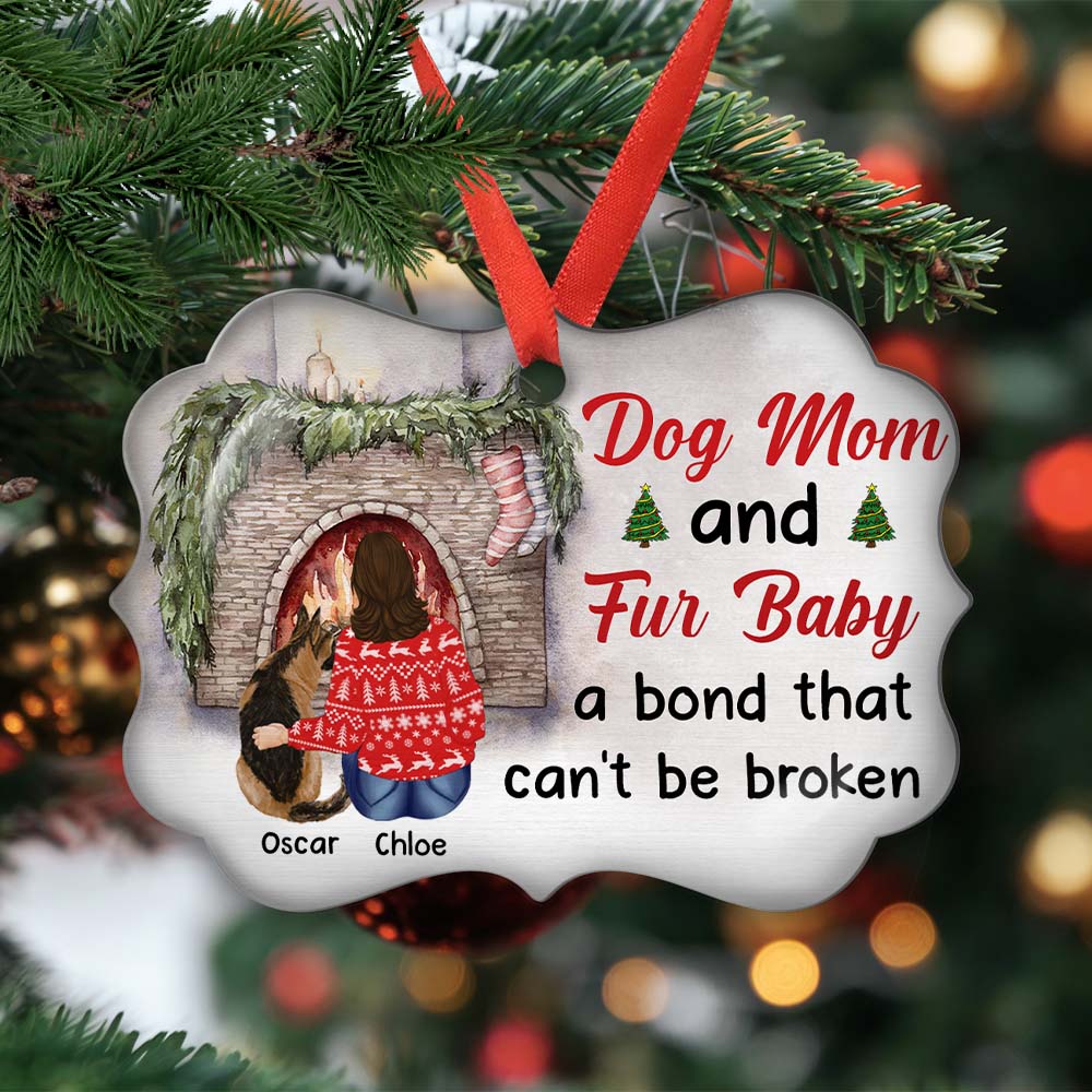 Custom Christmas Decor Home Birthday Gifts For Dog Mom, Dog Lovers • Dog Mom & Fur Baby - Personalized Aluminum Ornament