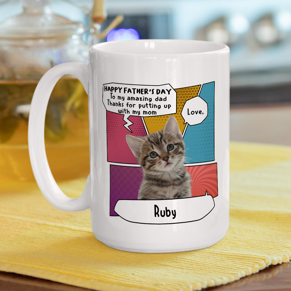 Custom Photo Christmas Birthday Gifts For Cat Dad, Cat Lovers • Amazing Cat Dad - Personalized Coffee Mug