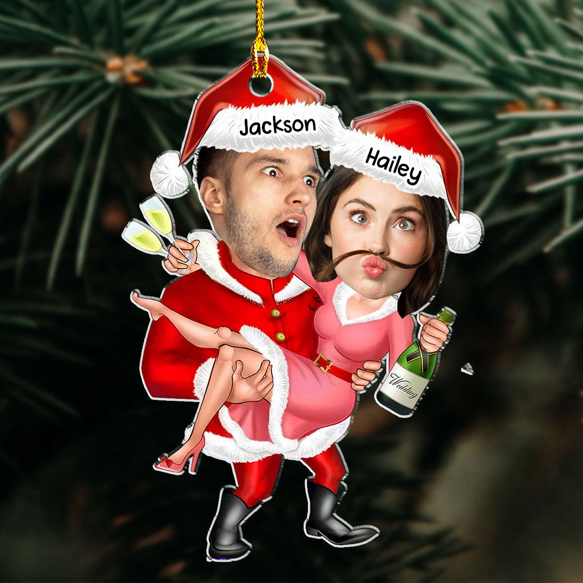 Funny Santa Couple - Personalized Acrylic Ornament