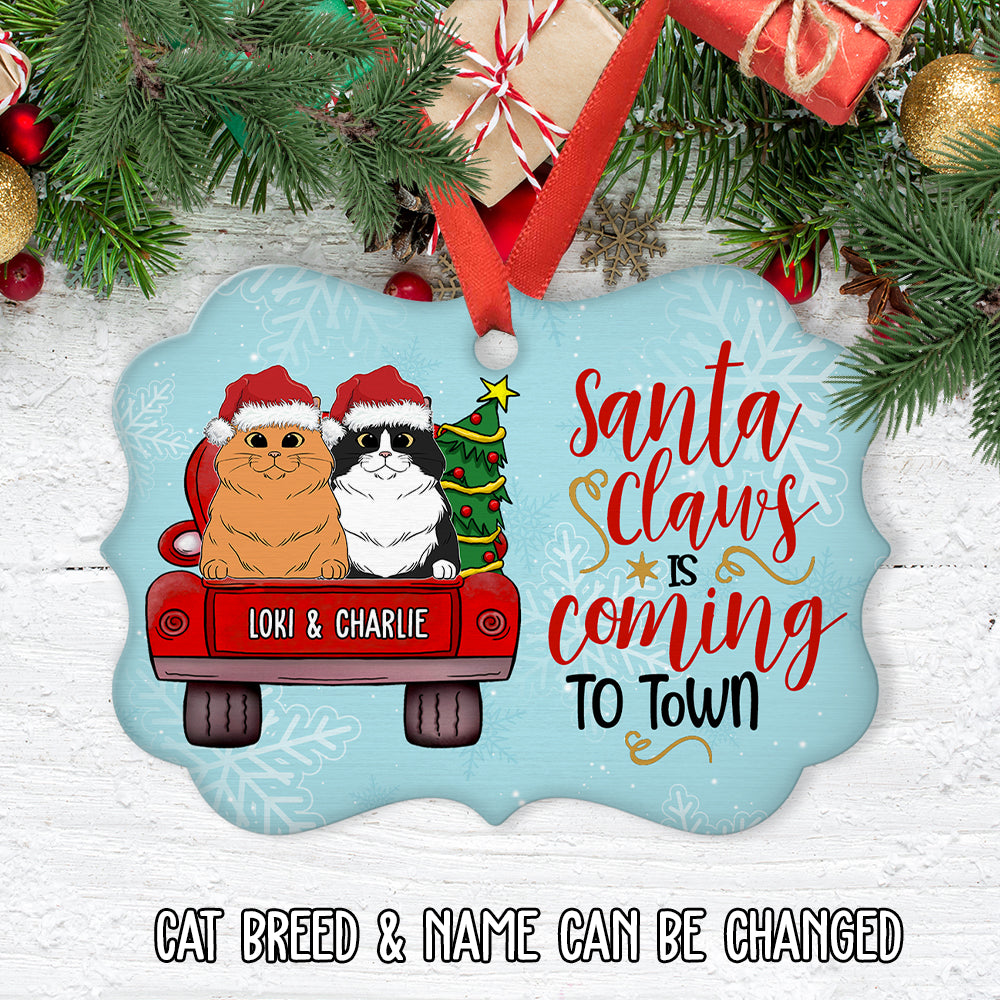 Custom Christmas Decor Home Birthday Gifts For Cat Lovers • Santa Claws - Personalized Aluminum Ornament
