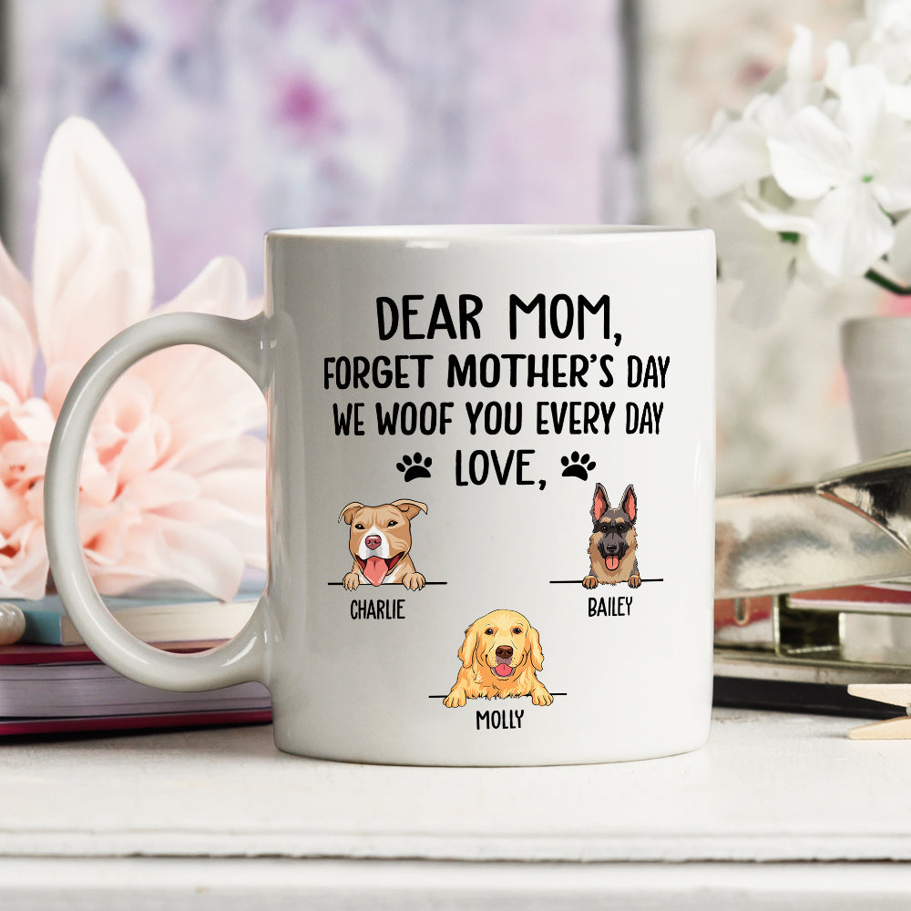 Custom Mother's day Birthday Gifts For Dog Mom, Dog Lovers • I Woof You Dog Mom - Personalized Coffee Mug