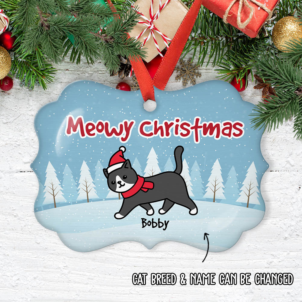 Custom Christmas Decor Home Birthday Gifts For Cat Mom, Cat Lovers • Cat Meowy Christmas - Personalized Aluminum Ornament