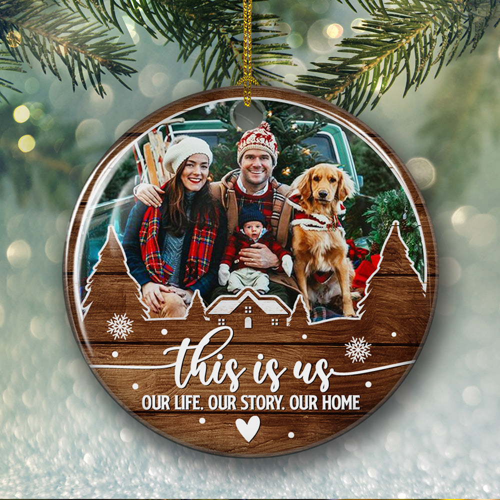 Family, This Is Us - Personalized Circle Ceramic Christmas Ornament