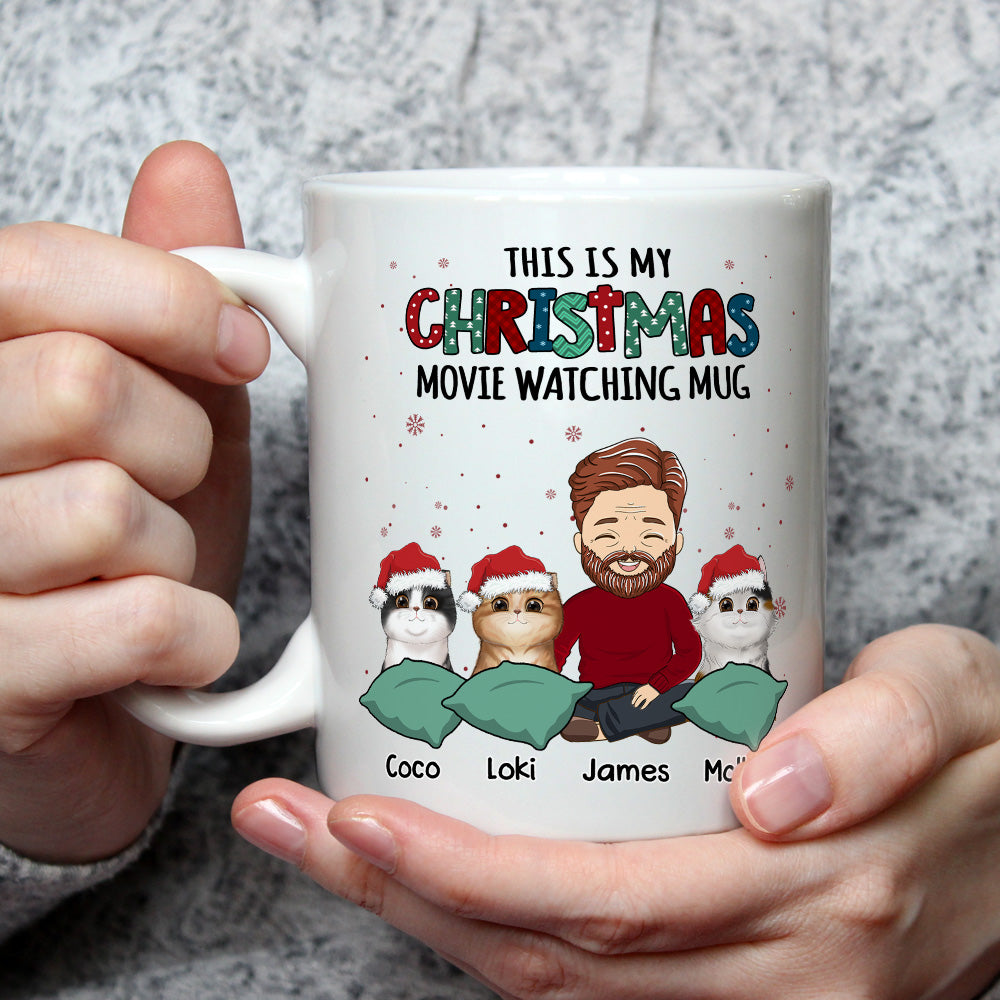 Custom Mother's day Birthday Gifts For Cat Mom, Cat Lovers • Cat Movie Watching Mug - Personalized Coffee Mug