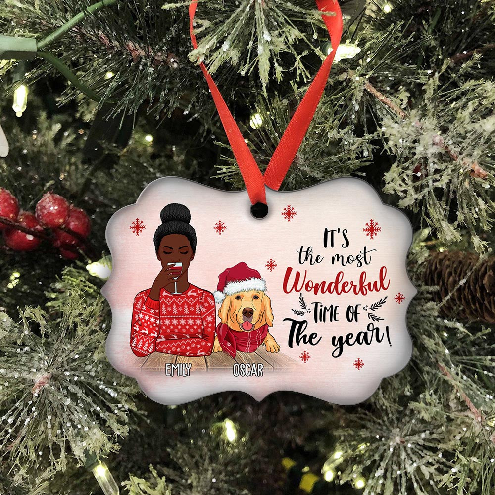 Custom Christmas Decor Home Birthday Gifts For Dog Mom, Dog Lovers • Wonderful Time - Personalized Aluminum Ornament