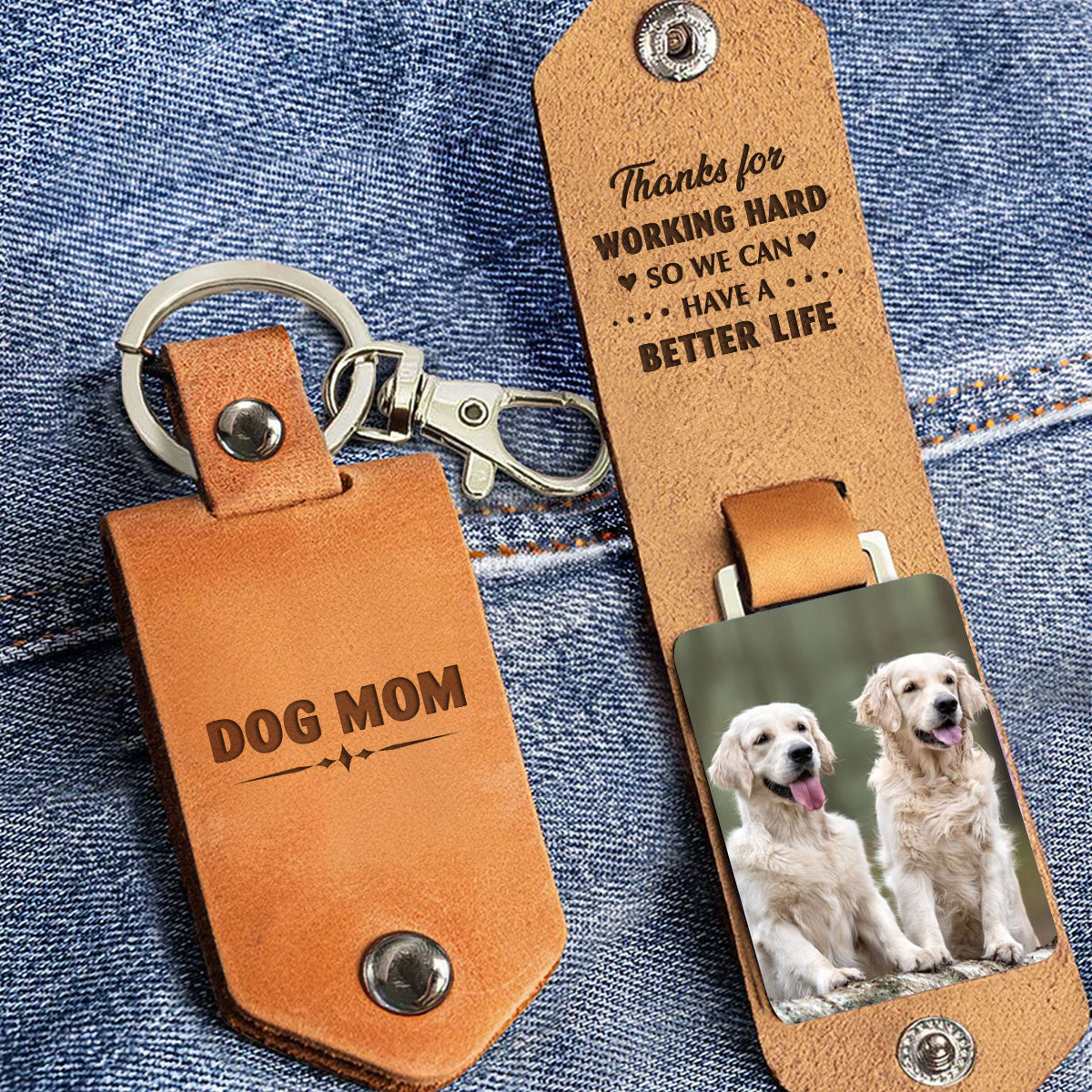 Working Hard - Personalized Leather Photo Keychain