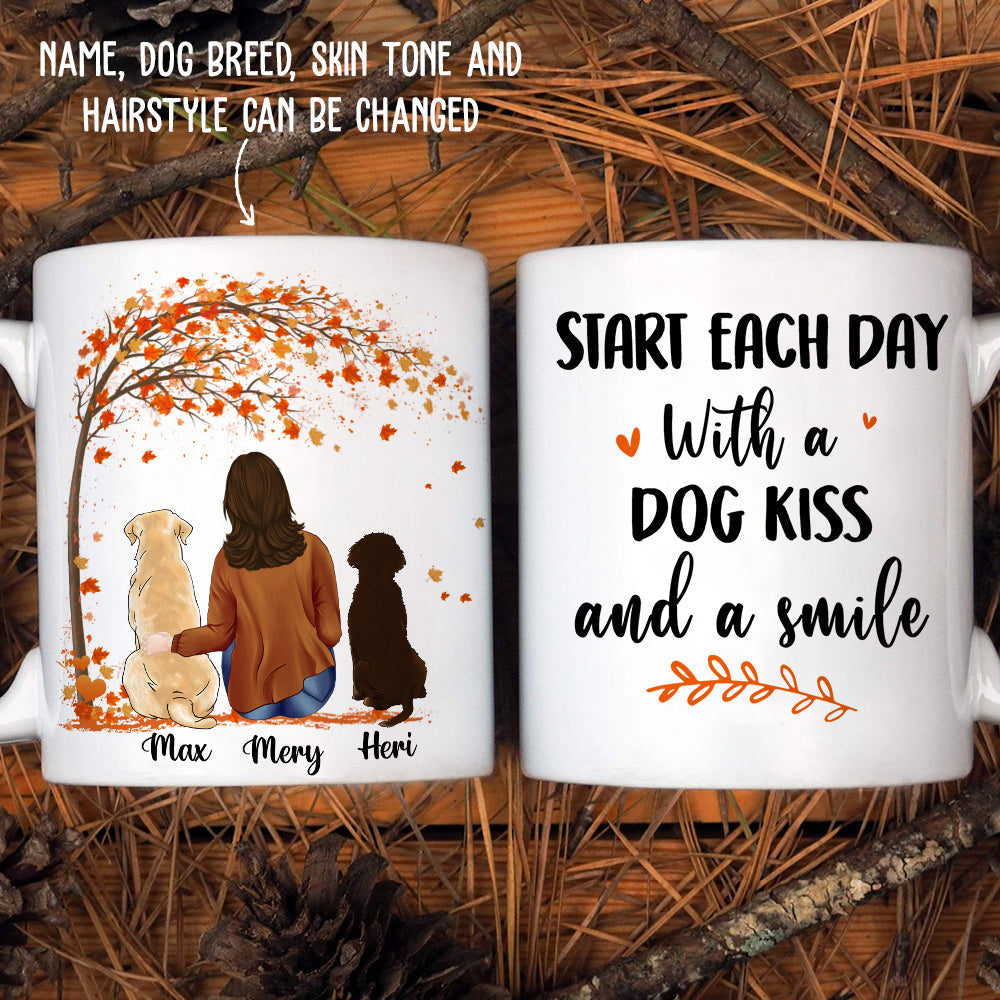 Custom Christmas Birthday Gifts For Dog Lovers • Start Each Day With A Dog Kiss And A Smile - Personalized Coffee Mug