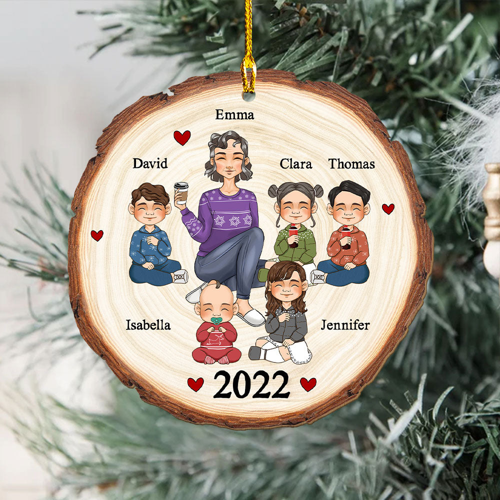 Cute Grandma Grandkids - Personalized 1-layered Wood Ornament