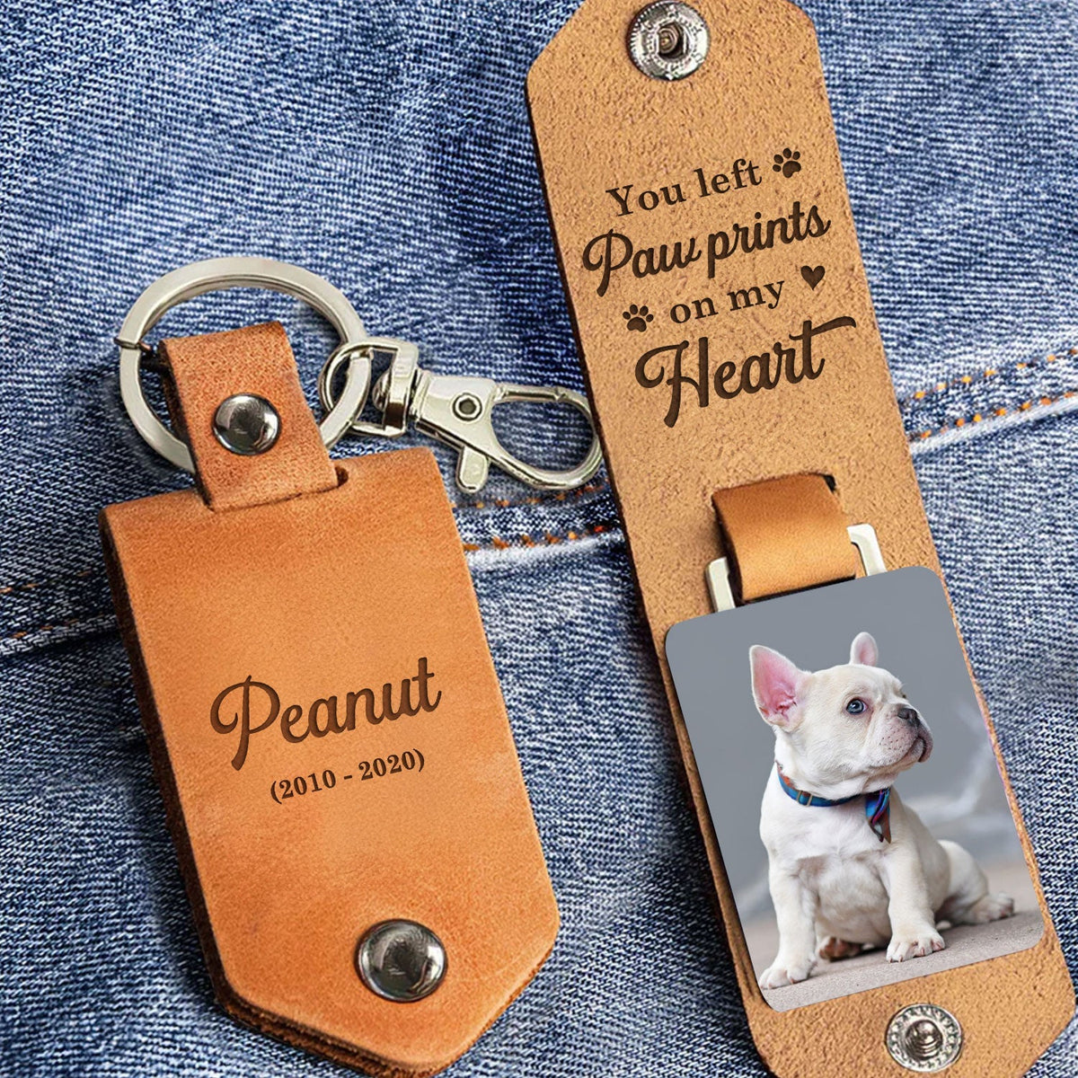 Paw Prints On My Heart - Personalized Leather Photo Keychain