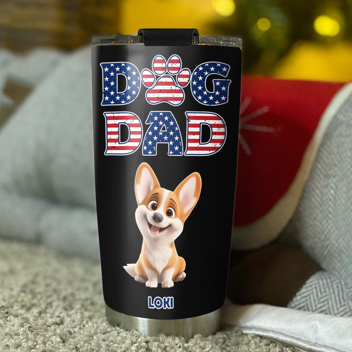 Custom Christmas Birthday Gifts For Dog Dad, Dog Lovers • Dad With American Style - Personalized Tumbler