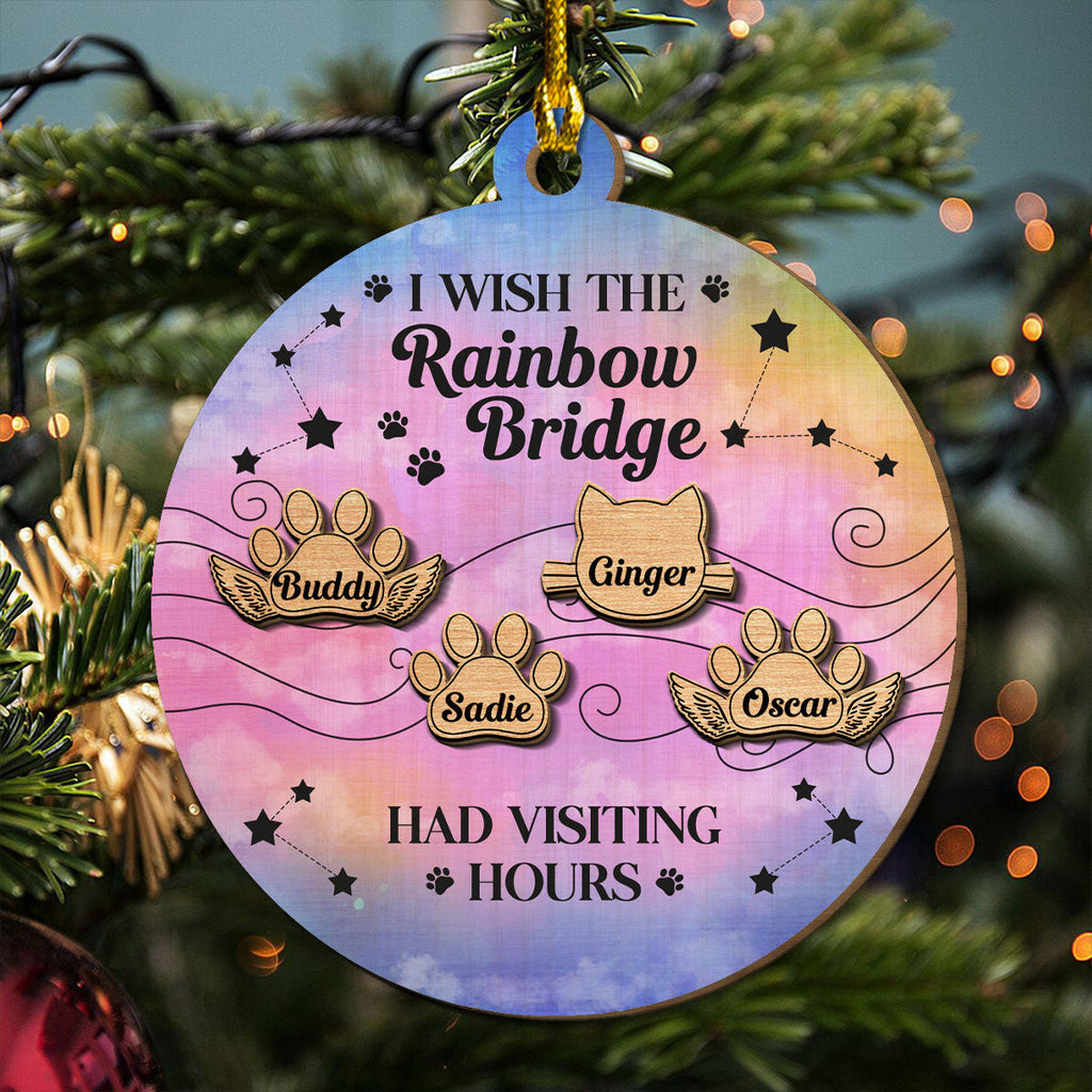 Custom Christmas Memorial Sympathy Gifts For Dogs, Cats • Dog Rainbow Bridge - Personalized Freeshape 2-Layered Wood Ornament
