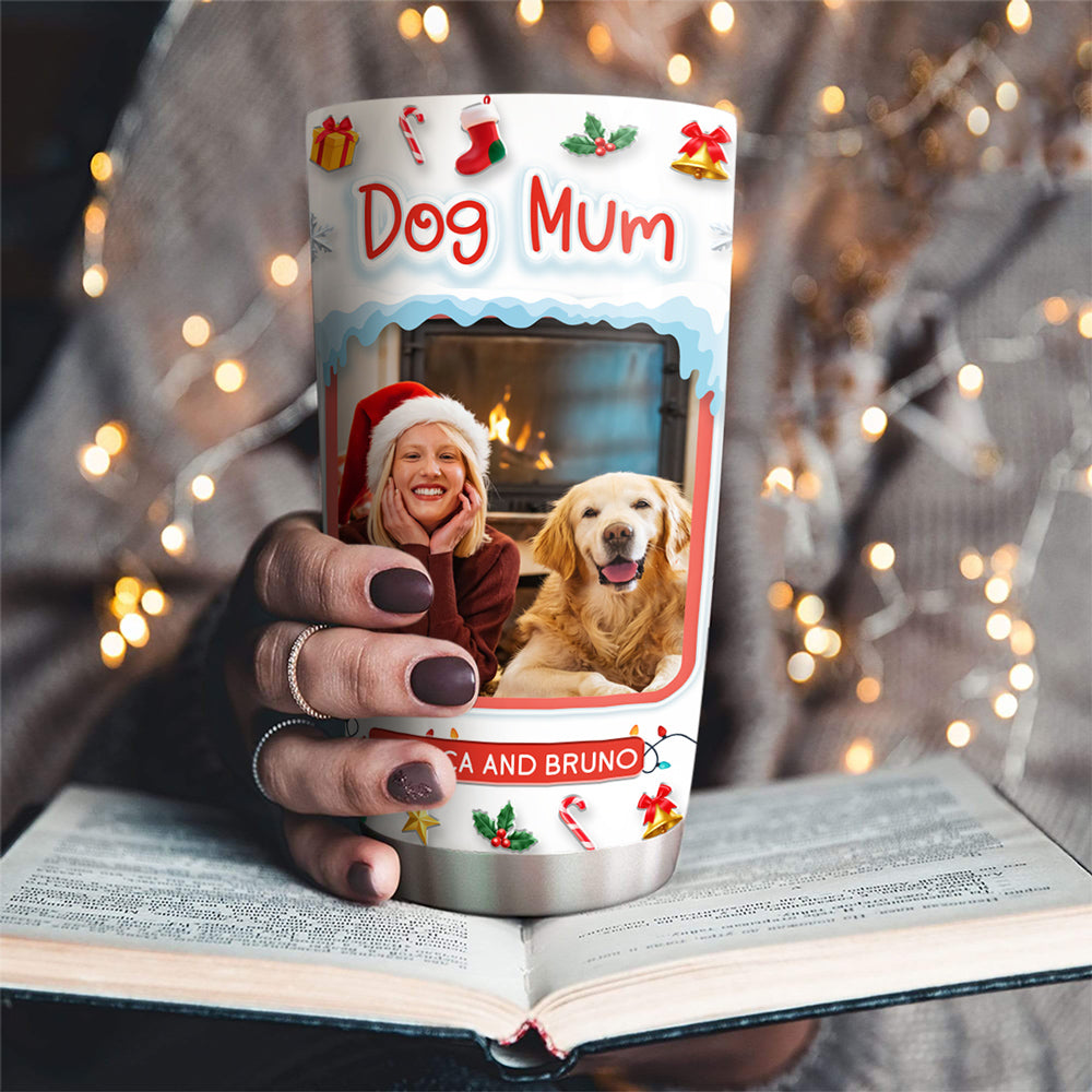 Custom Photo Christmas Birthday Gifts For Dog Mom, Dog Lovers • Under The Mistletoe Photo - Personalized 3D Effect Tumbler
