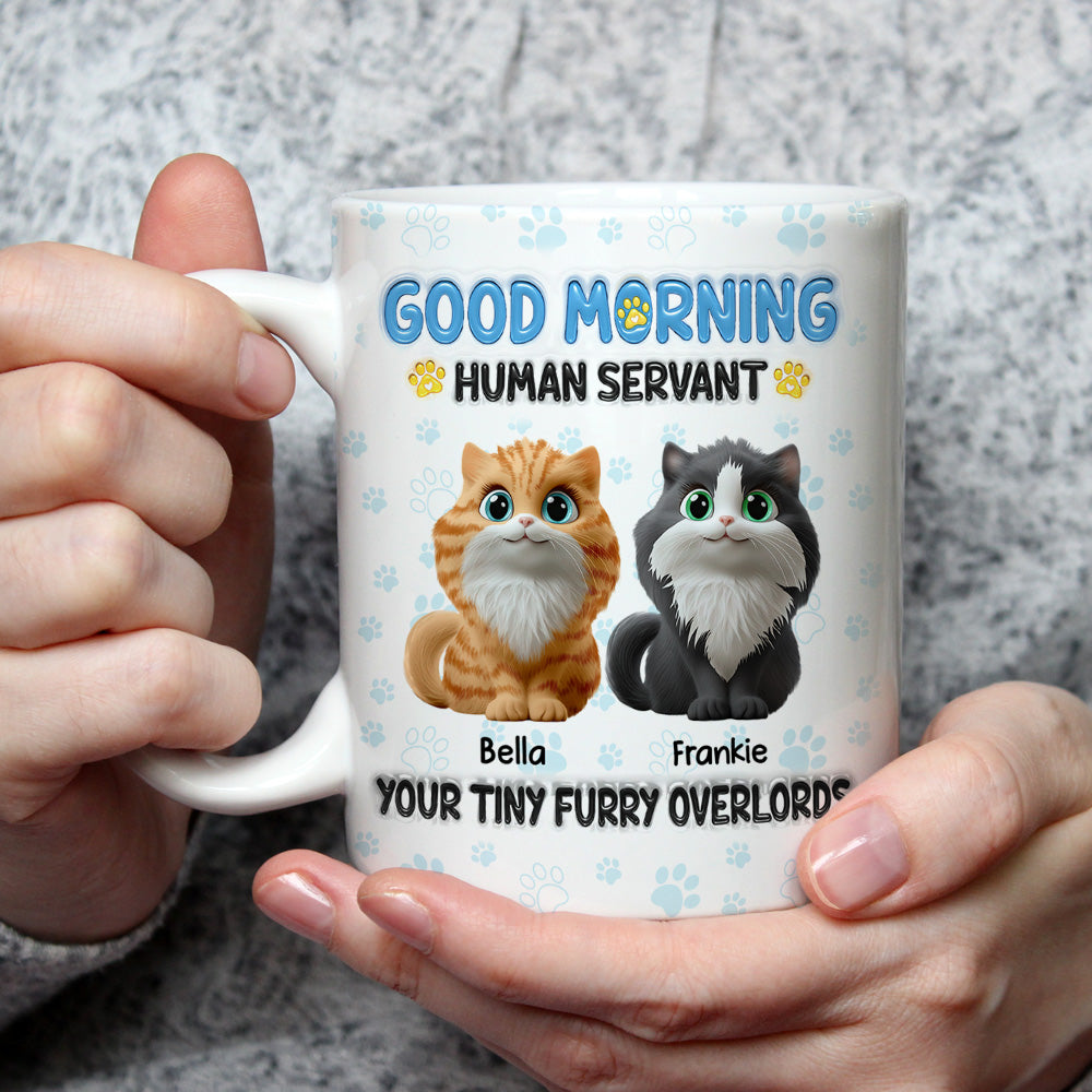 Custom Christmas Birthday Gifts For Cat Lovers • Good Morning Human Servant - Personalized 3D Inflated Effect Mug