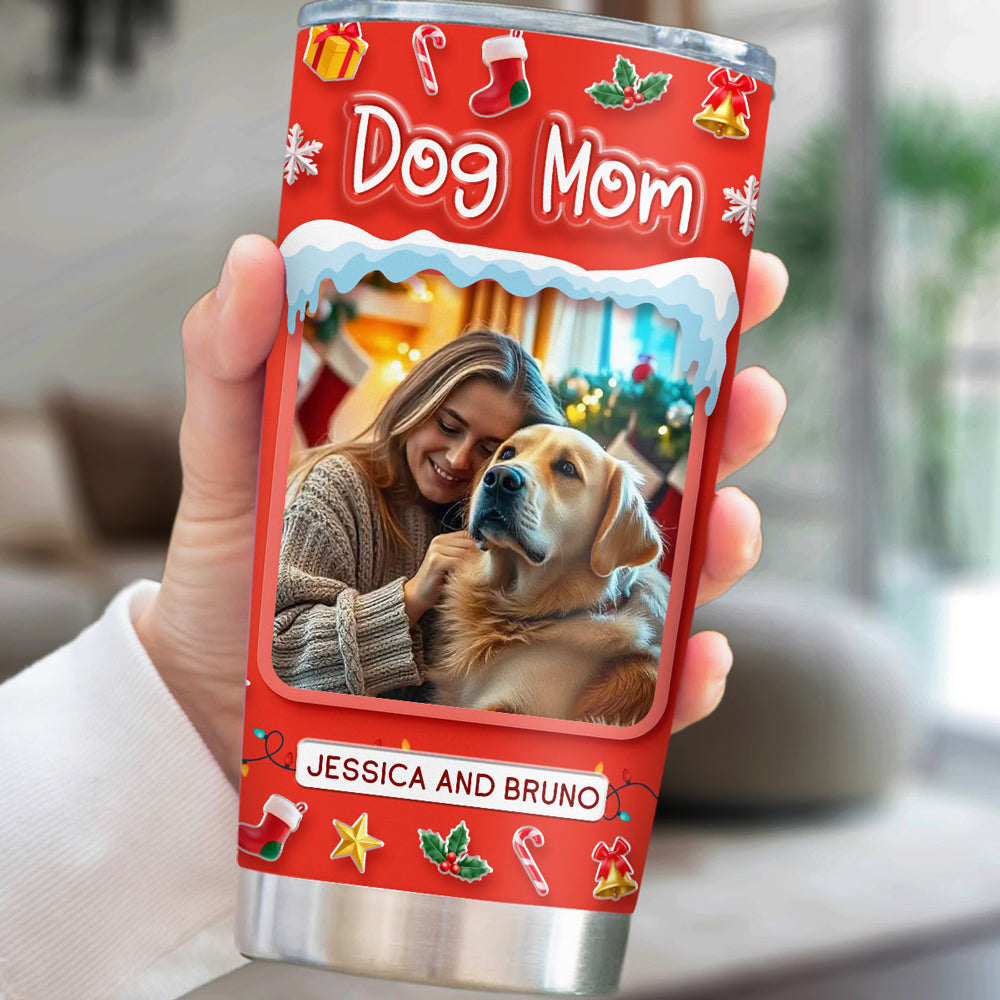Custom Photo Christmas Birthday Gifts For Dog Mom, Dog Lovers • Under The Mistletoe Photo - Personalized 3D Effect Tumbler