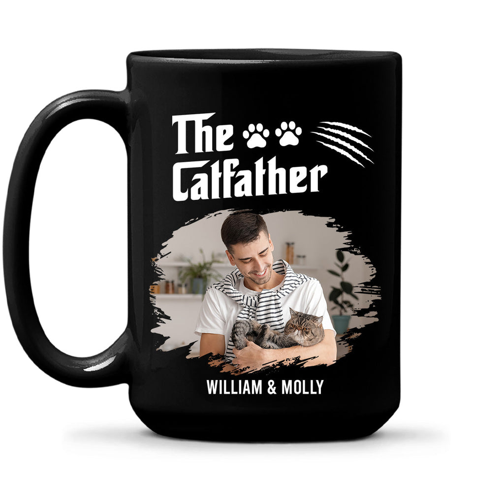 Custom Photo Christmas Birthday Gifts For Cat Dad, Cat Lovers • The Catfather Dark Ver Photo - Personalized Coffee Mug
