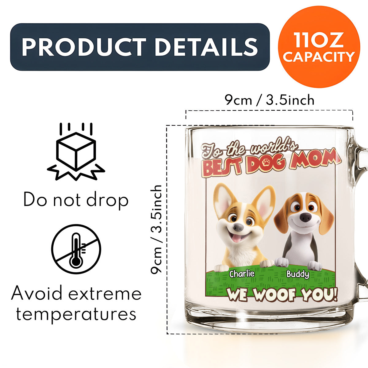 Custom Mother's day Birthday Gifts For Dog Mom, Dog Lovers • We Woof You Dog Mom Dad Cartoon - Personalized Glass Mug