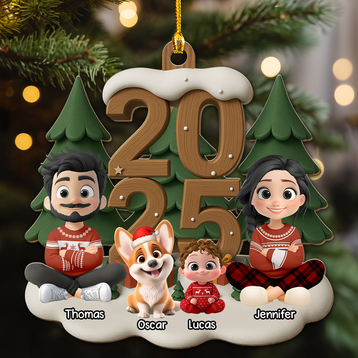 Custom Christmas Decor Home Birthday Gifts For Dog Lovers • As A Family This Year - Personalized 3D Effect Wood Ornament