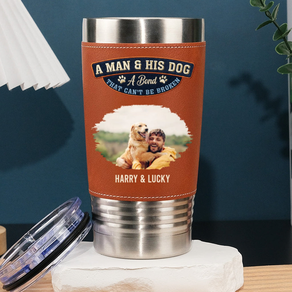 Custom Photo Christmas Birthday Gifts For Dog Dad, Dog Lovers • Forever My Dog Photo - Personalized Leather Tumbler