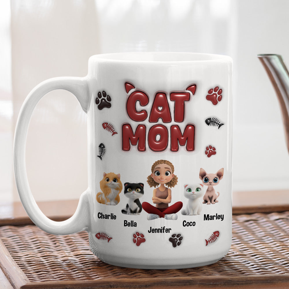 Custom Christmas Birthday Gifts For Cat Mom, Cat Lovers • Lovely Cat Mama - Personalized 3D Inflated Effect Mug
