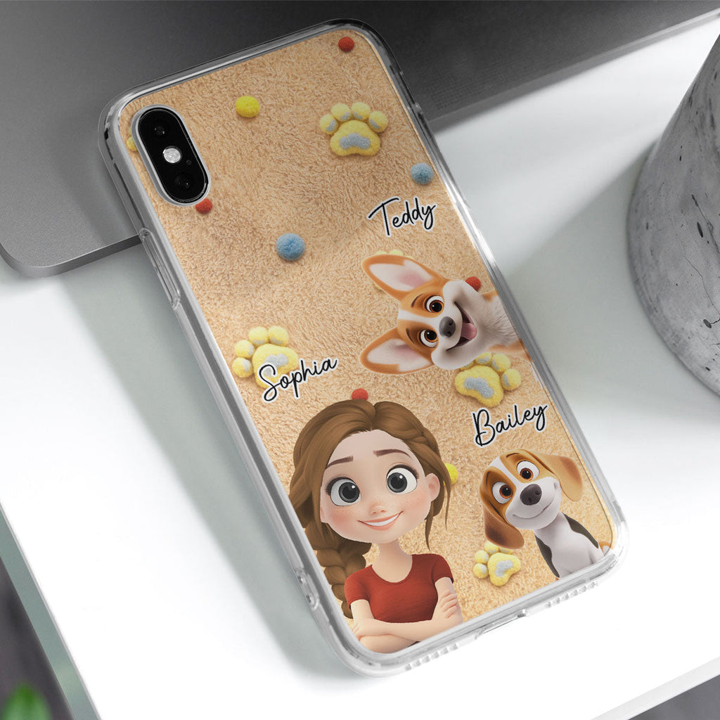 Custom Christmas Birthday Gifts For Dog Mom • Stuffy Girl And Her Lovely Dogs - Personalized 3D Effect Phone Case