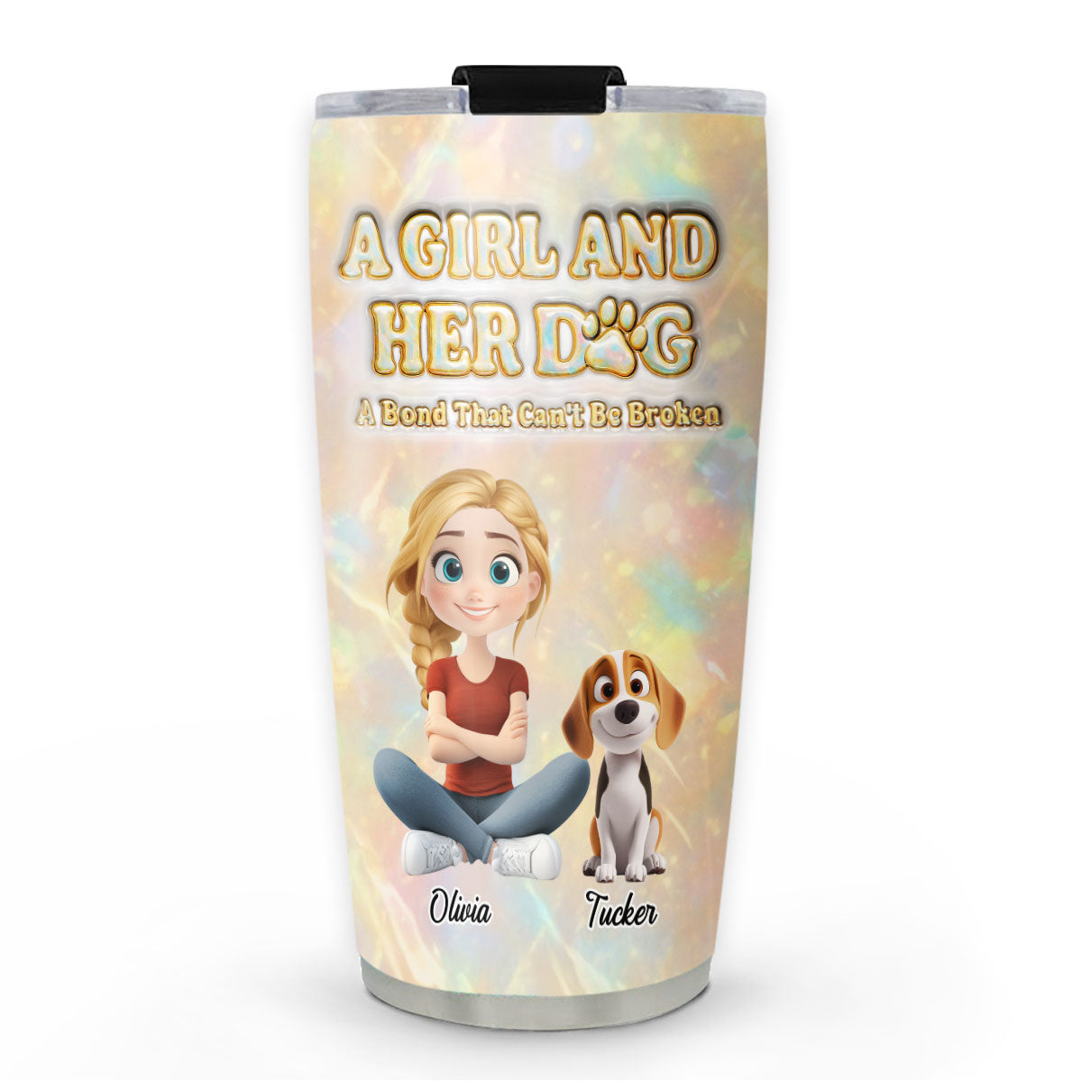 Custom Christmas Birthday Gifts For Dog Mom, Dog Lovers • A Girl And Her Dog Pearl - Personalized 3D Inflated Effect Tumbler
